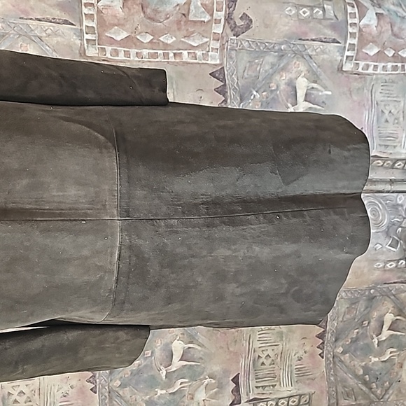 Vintage genuine leather suede lined fur collar long jacket coat  button closure - Picture 9 of 11